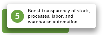 Boost transparency of stock, processes, labor, and warehouse automation

